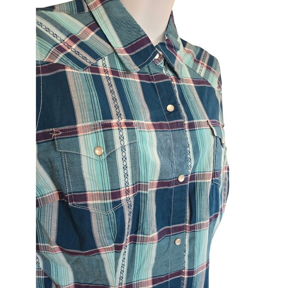 Roper Western Plaid Sleeveless Shirt Blue Button Down western farm horsecore - Picture 3 of 4
